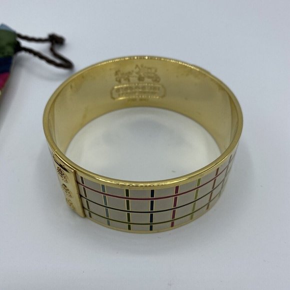 Coach Legacy 1” Colorful Striped Bangle Bracelet Gold Plated - Rare. - Picture 2 of 2